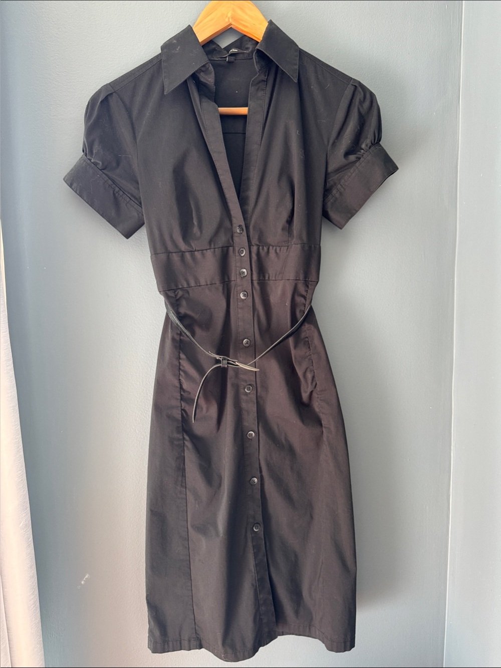 Y2K Express Black Button-Front Shirt Dress with Waist Tie